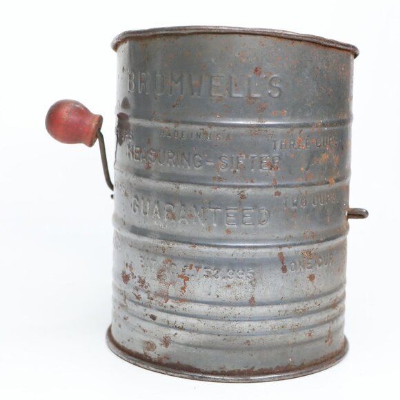 Vintage Bromwell's Metal Flour Sifter 3 Cup Hand Crank Kitchen Tool Rustic Decor - Picture 11 of 11